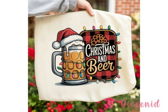 Christmas Beer Buffalo Plaid PNG Clipart and Illustrations