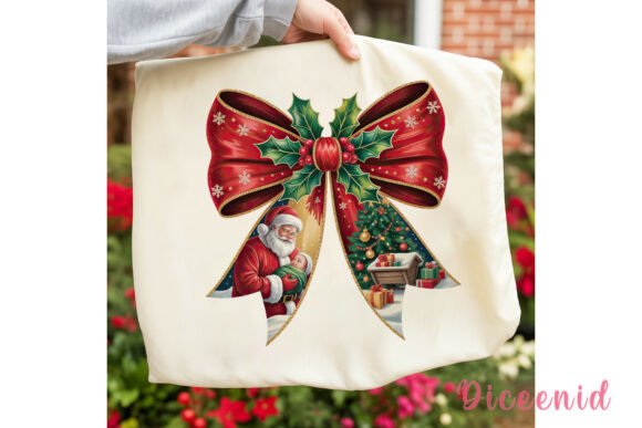 Christmas Bow with Scenes PNG Clipart: A Festive Graphic Design Asset for Crafters