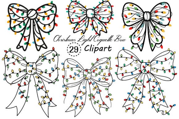 Christmas Light Coquette Bow PNG for Embroidery Projects