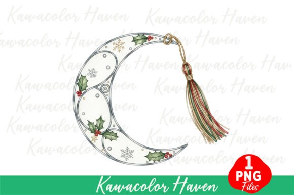 Christmas Moon Decoration with Holly: A Polished Illustration for Seasonal Publishing
