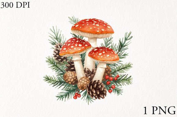 Christmas Mushrooms Clipart for Editorial and Web Design