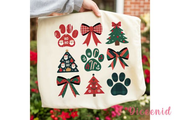 Christmas Pet Paws Trees Bows PNG: A Festive Illustration for Creative Sellers