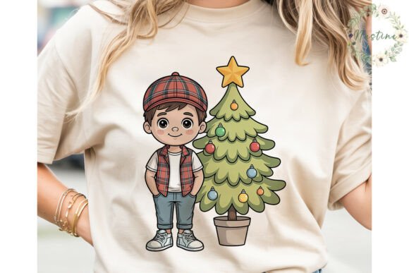 Cute Boy Christmas Tree PNG Clipart for Holiday Marketing