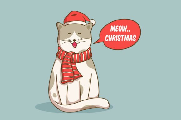 Cute Cat Saying Meow for Holiday Embroidery Projects