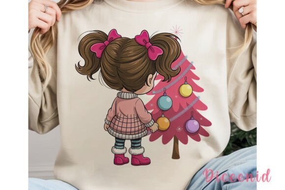 Cute Pink Christmas Girl PNG Clipart for Commercial Illustrations