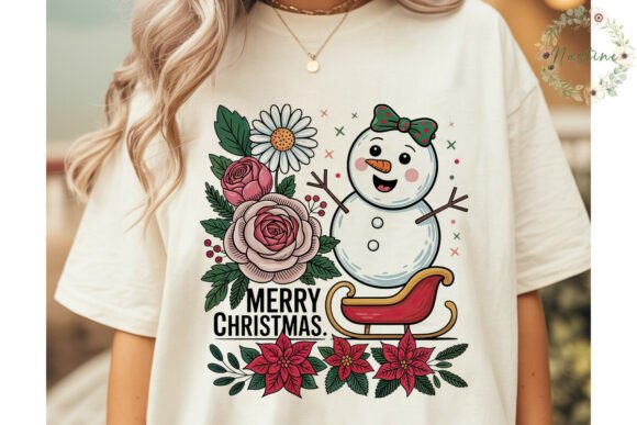 Floral Snowman Christmas Illustrations for Design Projects