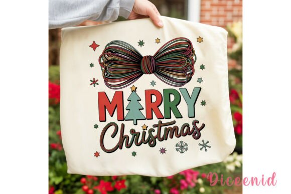 Merry Christmas Swirl Bow PNG Clipart for Embroidery Projects