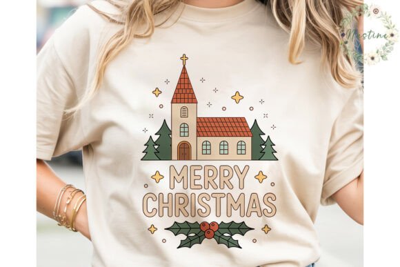 Rustic Christmas Church PNG Clipart for Embroidery Projects
