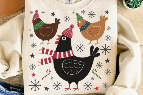 Vintage Christmas Three Chicken Illustrations for Digital Sellers