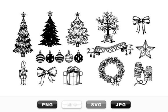 Vintage Christmas Tree Clipart Set and Illustrations